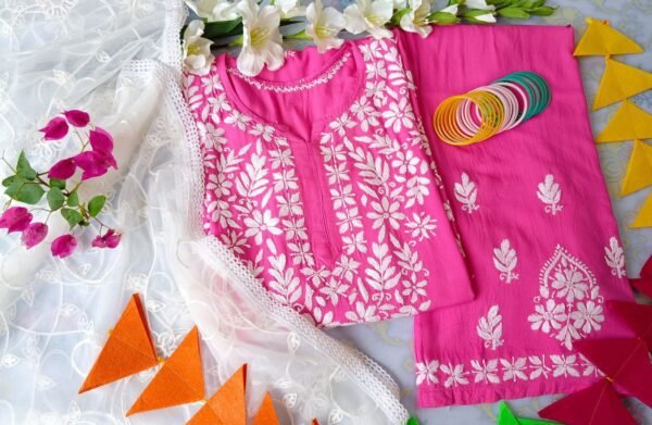 Dazzling French Pink Modal Chikankari Outfit