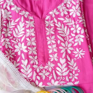 Dazzling French Pink Modal Chikankari Outfit