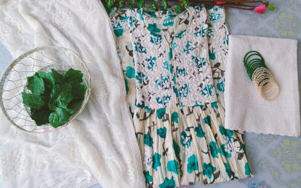 Pacifying Peacock Green Floral Chikankari Anarkali Outfit