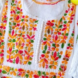 Impressive White Multicolor Cotton Chikankari Outfit