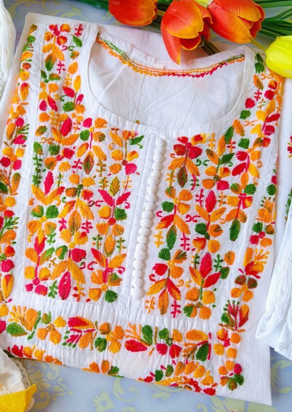 Impressive White Multicolor Cotton Chikankari Outfit