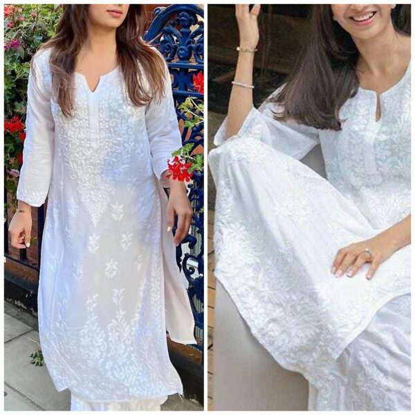 Refreshing Cool White Modal Chikankari Kurta (Plus Size)