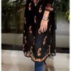 Regal Black Muticolor Chikankari Kurta With Blue Denim Pants