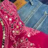 Impressive Mirror Magenta Chikankari Kurta With Blue Denim Pants