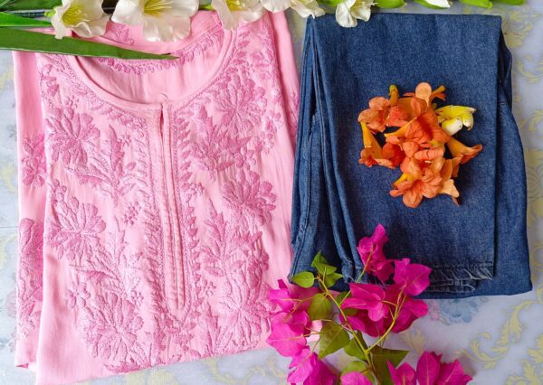 Sizzling Baby Pink Modal Chikankari Outfit