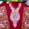 Royal Red Kashmiri Work Outfit With Denims