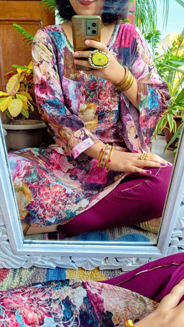 Fantabulous Floral Dark Mauve Designer Kaftan Outfit