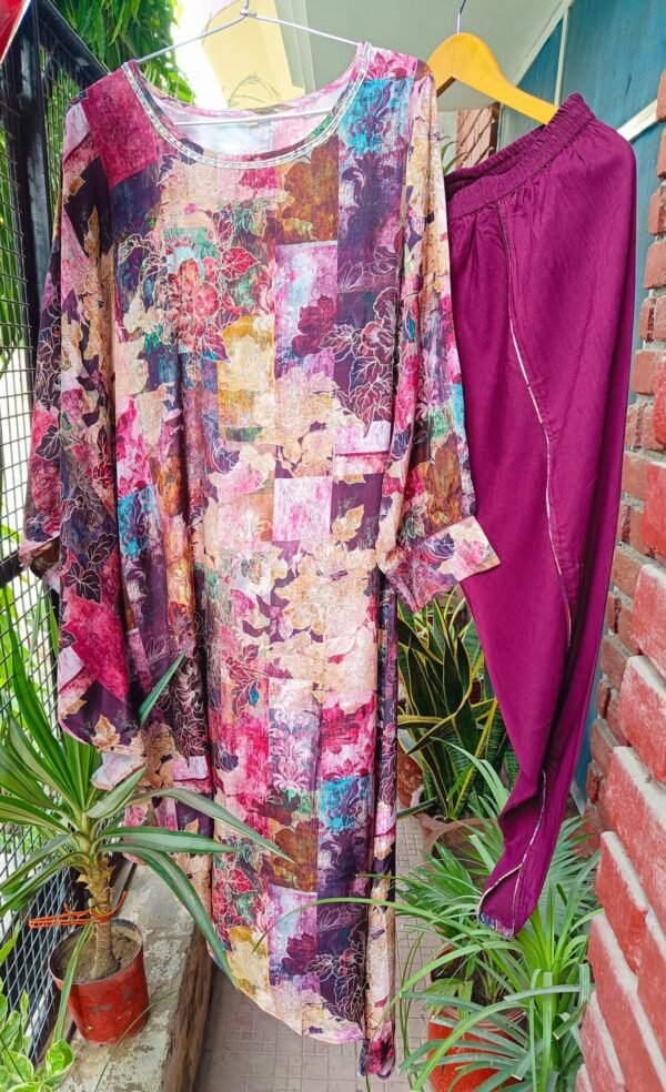 Fantabulous Floral Dark Mauve Designer Kaftan Outfit