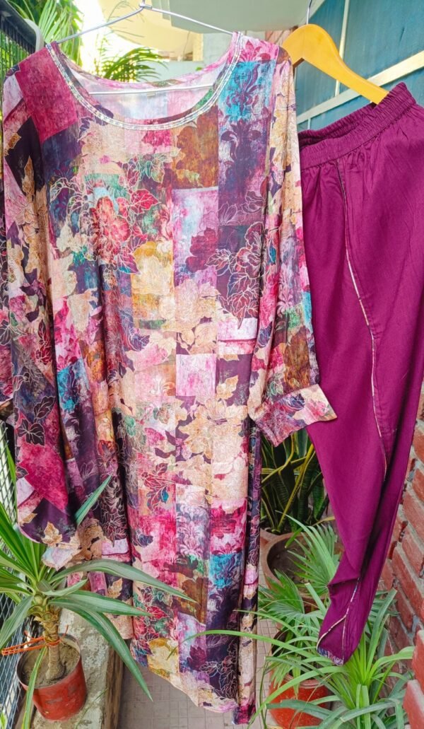 Fantabulous Floral Dark Mauve Designer Kaftan Outfit