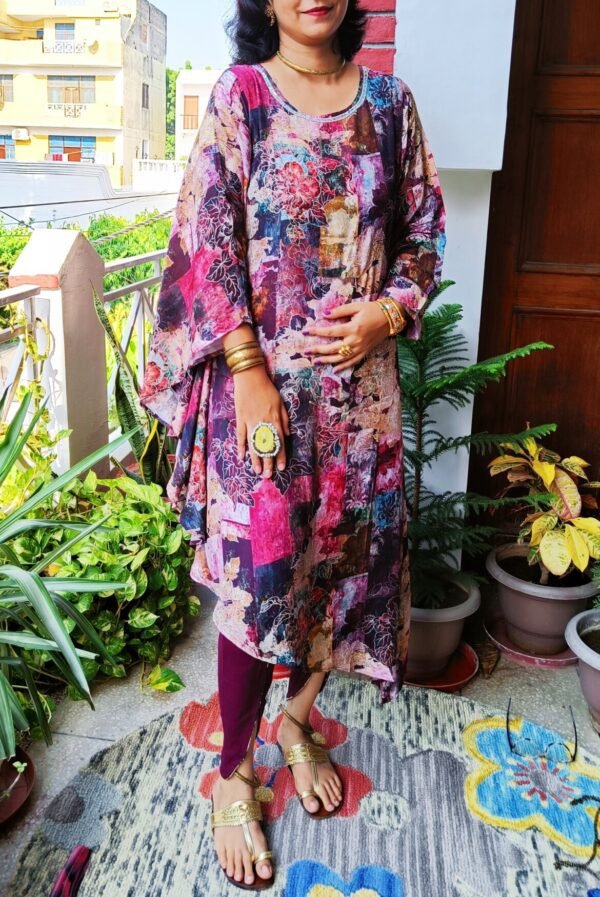 Fantabulous Floral Dark Mauve Designer Kaftan Outfit