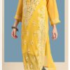 Gleaming Yellow Mirror Chikankari Kurta With Blue Denim Pants