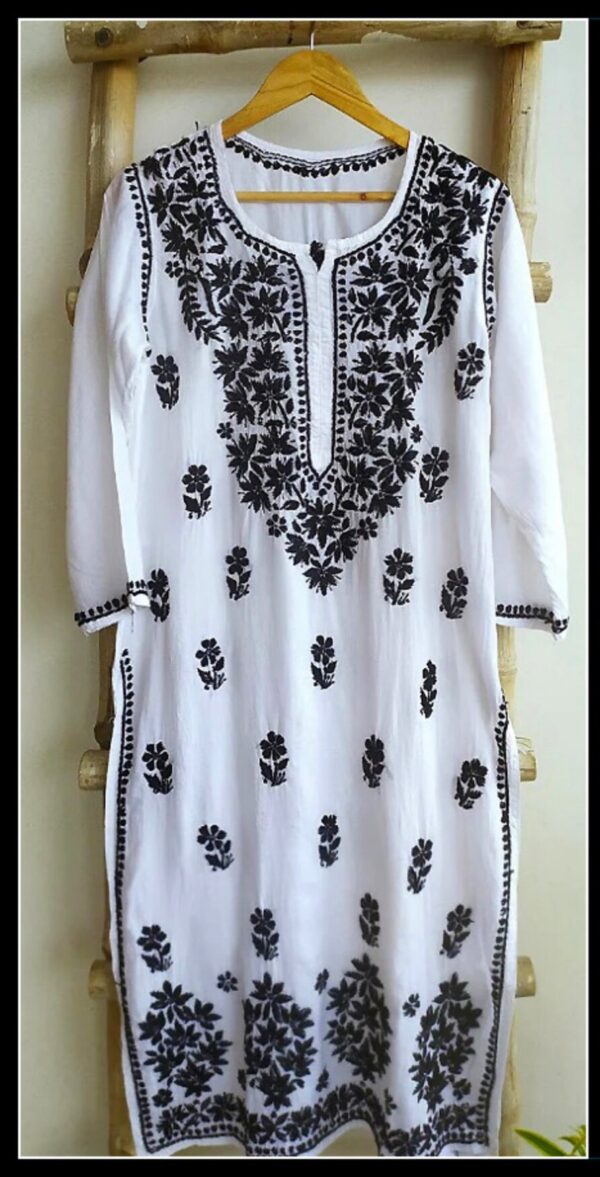 Chic Style White Black Modal Chikankari Outfit