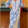 Smashing Powder Blue Modal Chikankari Outfit With Earrings