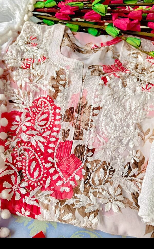 Blossoming Floral Multicolor Chiffon Chikankari Outfit