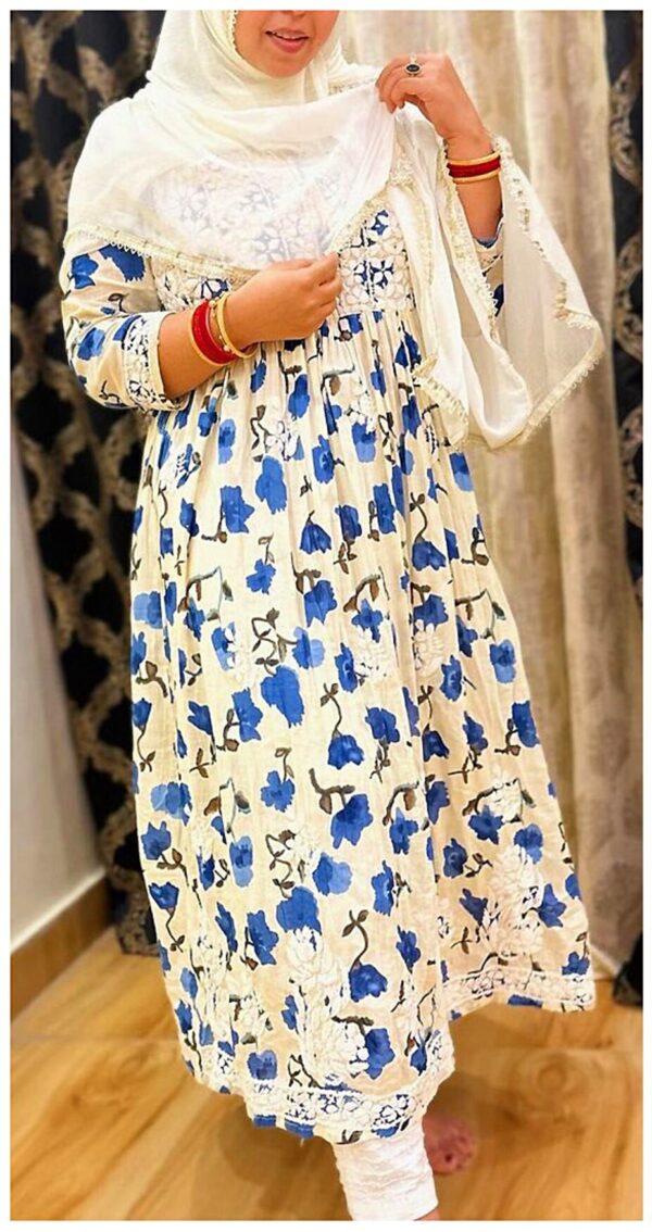 Awe Inspiring Blue Floral Chikankari Anarkali Outfit