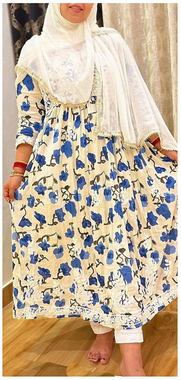 Awe Inspiring Blue Floral Chikankari Anarkali Outfit