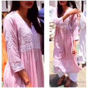 Attractive Baby Pink Modal Chikankari Anarkali Outfit