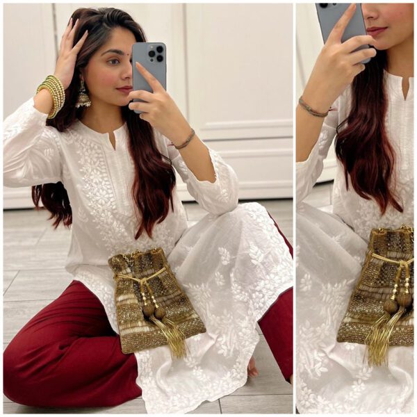 Revitalizing White Red Combo Modal Chikankari Outfit