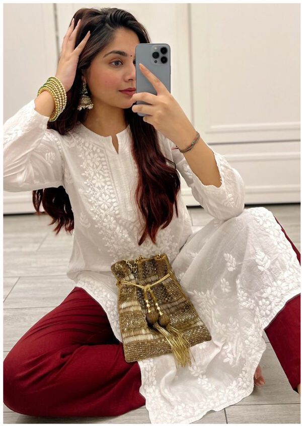 Revitalizing White Red Combo Modal Chikankari Outfit