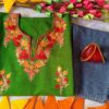 Impressive Green Multicolor Kashmiri Phiran With Denims