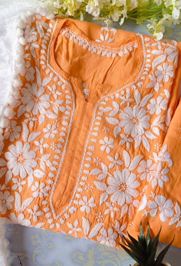 Pleasing Pastel Orange Modal Chikankari Outfit