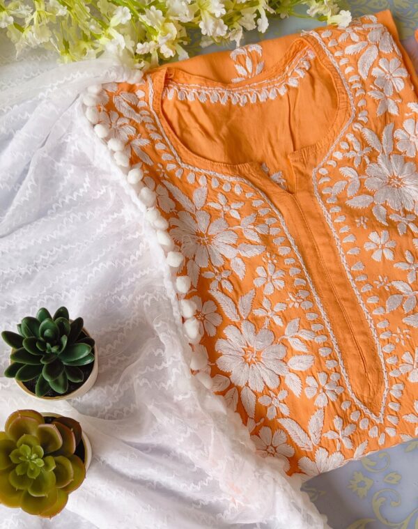 Pleasing Pastel Orange Modal Chikankari Outfit