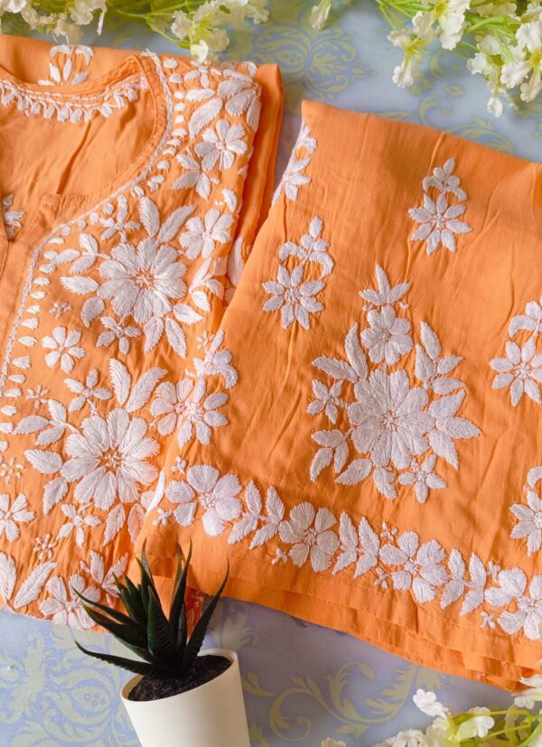 Pleasing Pastel Orange Modal Chikankari Outfit