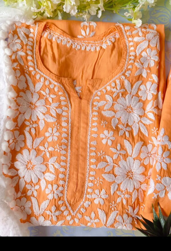 Pleasing Pastel Orange Modal Chikankari Outfit