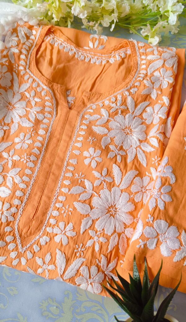 Pleasing Pastel Orange Modal Chikankari Outfit