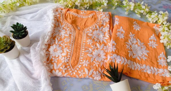 Pleasing Pastel Orange Modal Chikankari Outfit