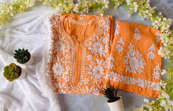 Pleasing Pastel Orange Modal Chikankari Outfit