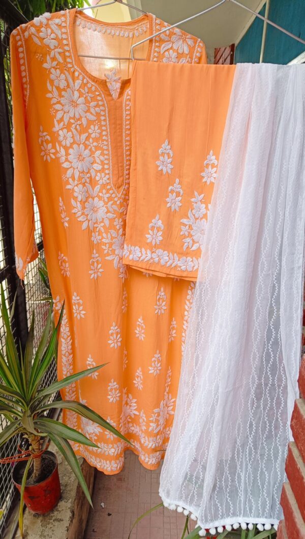 Pleasing Pastel Orange Modal Chikankari Outfit