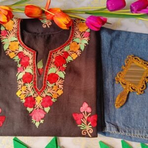 Classy Black Multicolor Kashmiri Phiran With Denims