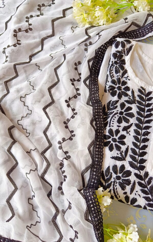 Flattering White Black Cotton Chikankari Outfit