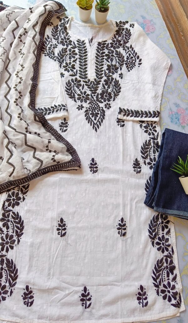 Flattering White Black Cotton Chikankari Outfit