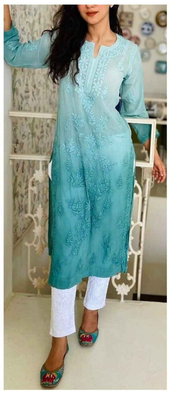 Astounding Chanderi Sea Green Shaded Chikankari Outfit