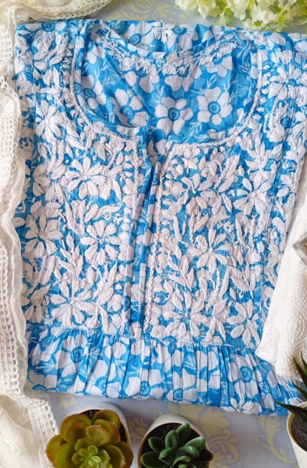 Pleasing Blue Summer Floral Nyra Cut Chikankari Outfit