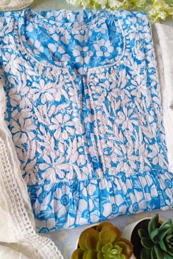 Pleasing Blue Summer Floral Nyra Cut Chikankari Outfit