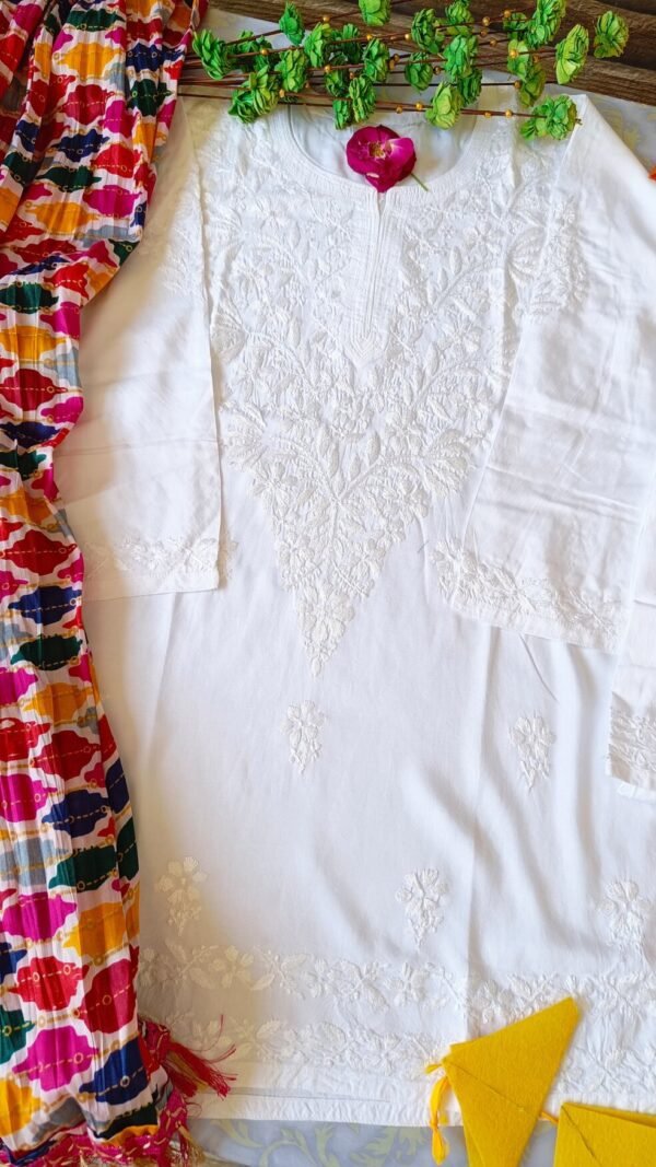 Blooming White Modal Chikankari Outfit