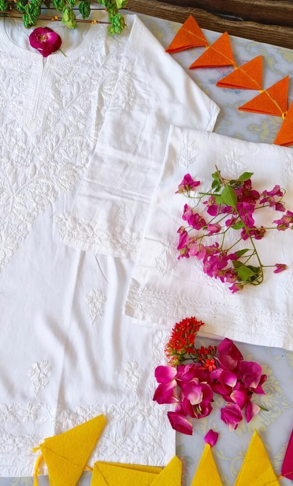 Blooming White Modal Chikankari Outfit