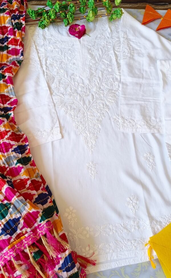 Blooming White Modal Chikankari Outfit