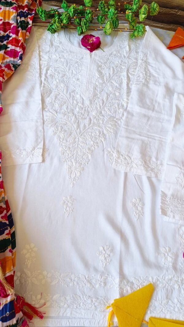 Blooming White Modal Chikankari Outfit