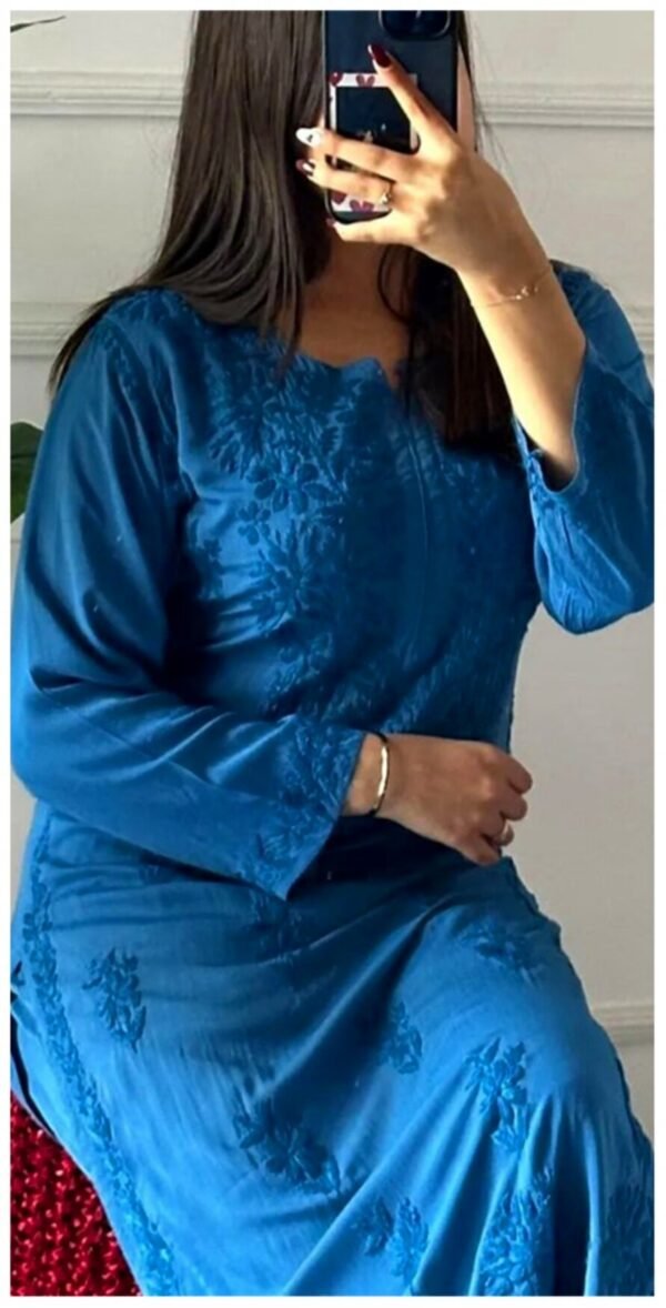 Luxurious Dark Blue Modal Chikankari Outfit