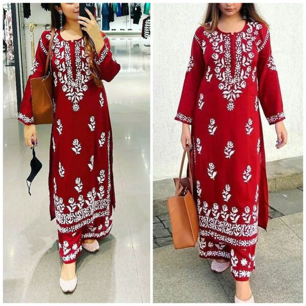 Mesmerizing Red Modal Chikankari Outfit