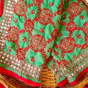 Mesmerizing Green Red Multicolor Phulkari Dupatta