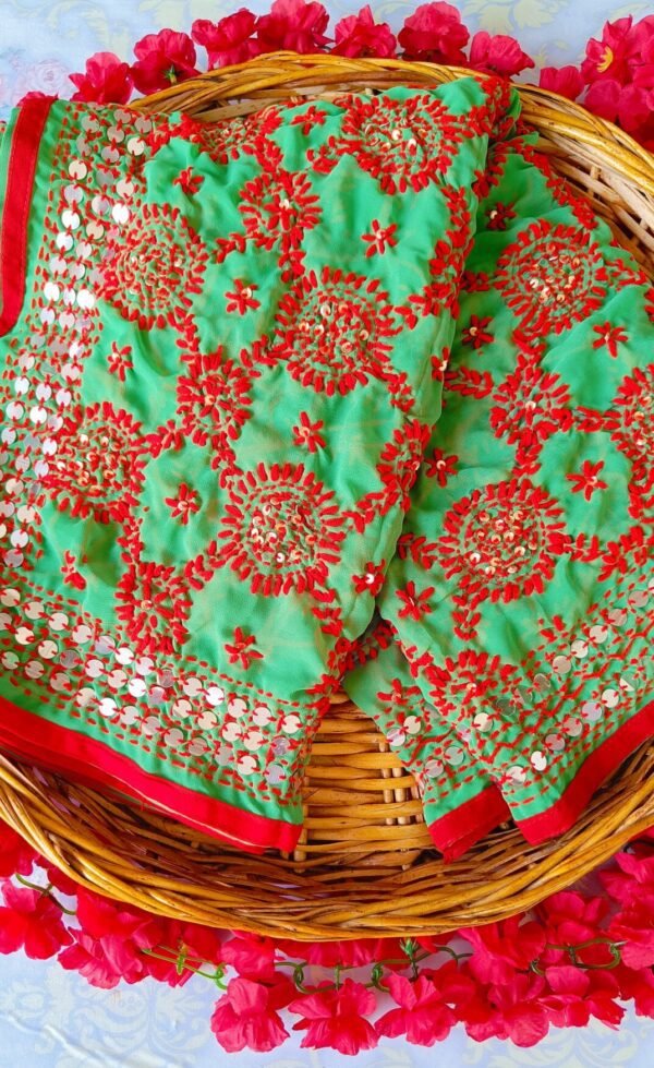 Mesmerizing Green Red Multicolor Phulkari Dupatta