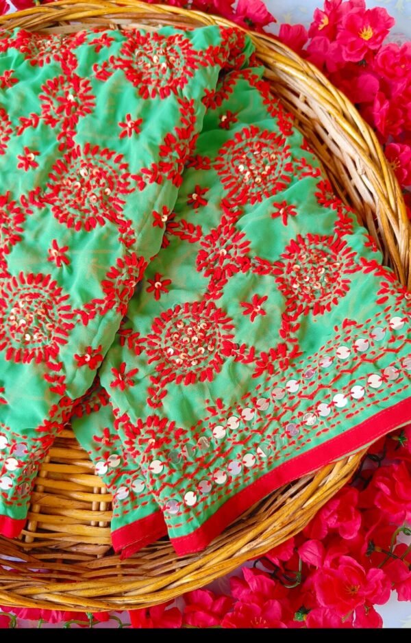 Mesmerizing Green Red Multicolor Phulkari Dupatta