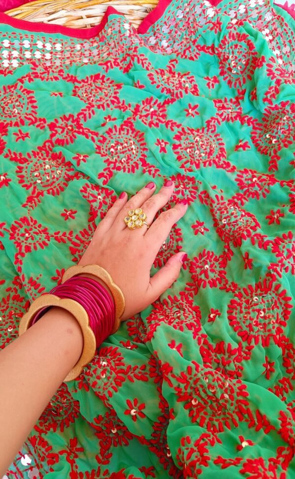 Mesmerizing Green Red Multicolor Phulkari Dupatta