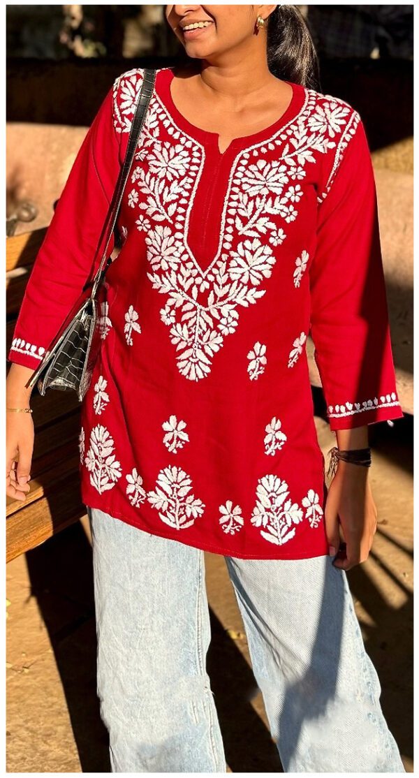 Red Hot Beautiful Modal Chikankari Outfit