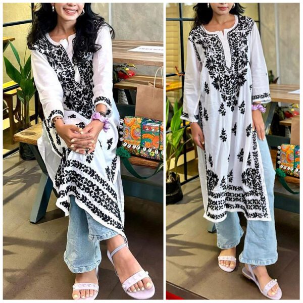 Pretty White Black Cotton Chikankari Outfit